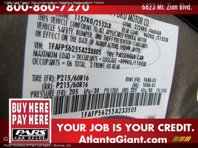 Arizona Beige Metallic / Medium/Dark Pebble 2005 Ford Taurus SEL