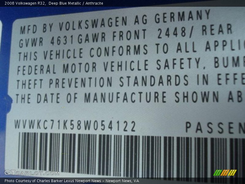 Deep Blue Metallic / Anthracite 2008 Volkswagen R32