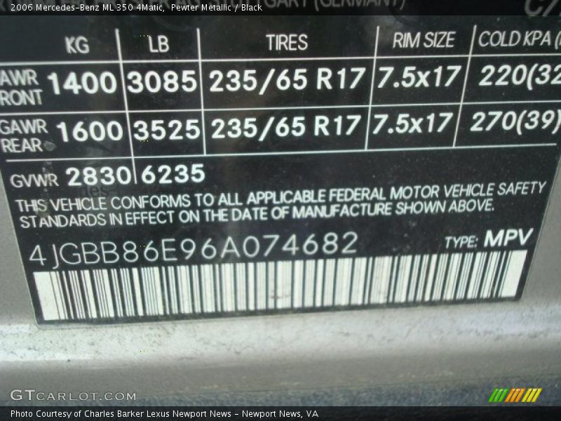 Pewter Metallic / Black 2006 Mercedes-Benz ML 350 4Matic