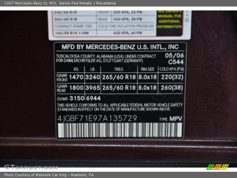 Barolo Red Metallic / Macadamia 2007 Mercedes-Benz GL 450