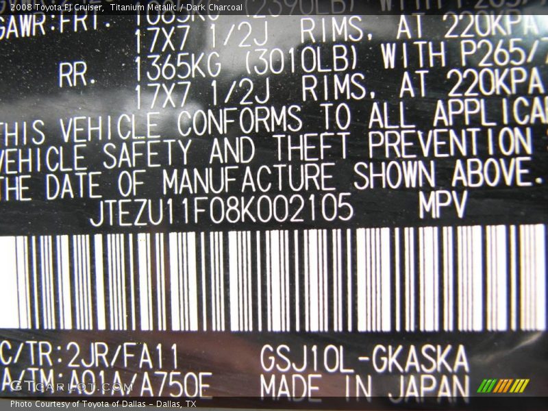 Titanium Metallic / Dark Charcoal 2008 Toyota FJ Cruiser