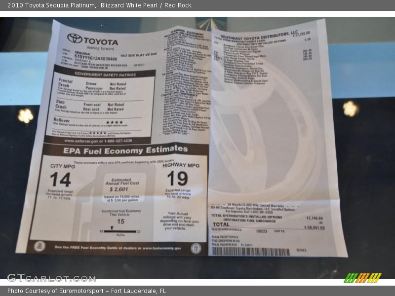  2010 Sequoia Platinum Window Sticker