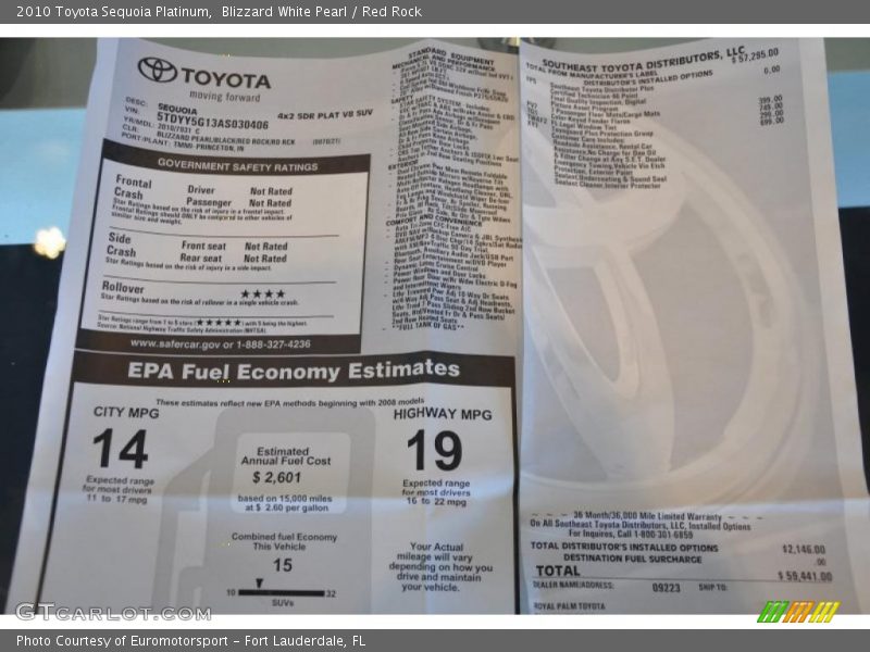  2010 Sequoia Platinum Window Sticker