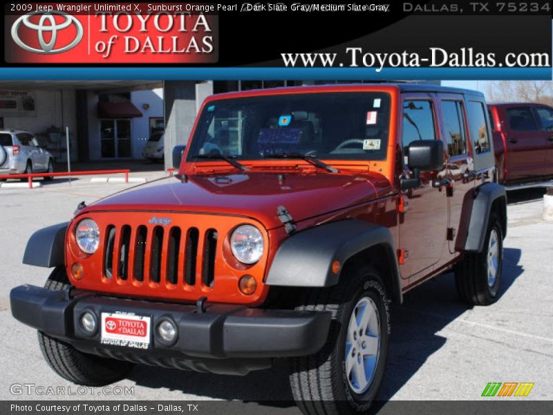 Sunburst Orange Pearl / Dark Slate Gray/Medium Slate Gray 2009 Jeep Wrangler Unlimited X