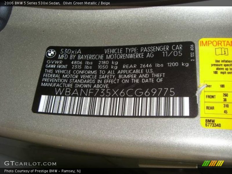 Olivin Green Metallic / Beige 2006 BMW 5 Series 530xi Sedan