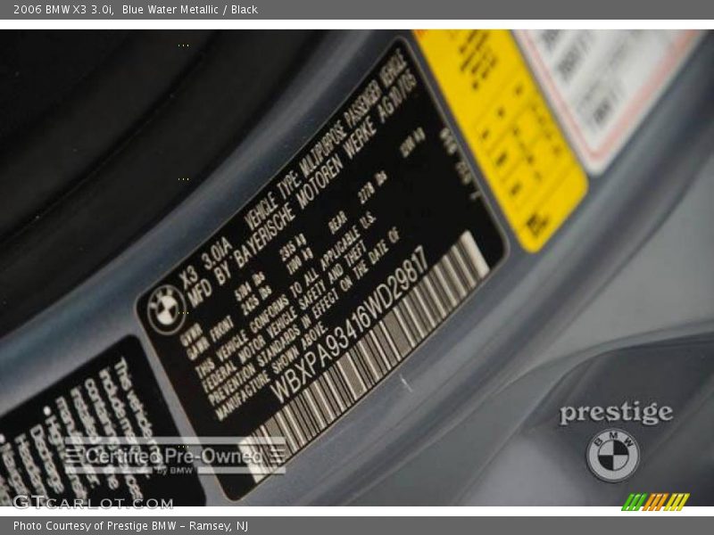 Blue Water Metallic / Black 2006 BMW X3 3.0i