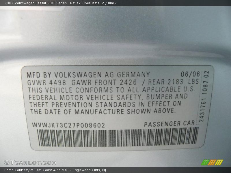 Reflex Silver Metallic / Black 2007 Volkswagen Passat 2.0T Sedan