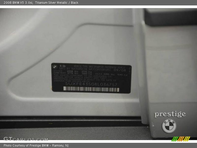 Titanium Silver Metallic / Black 2008 BMW X5 3.0si