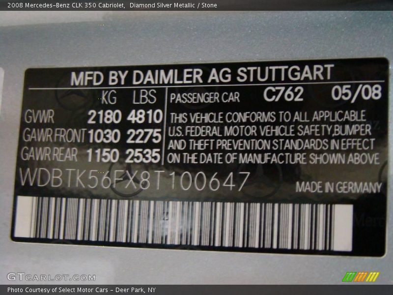2008 CLK 350 Cabriolet Diamond Silver Metallic Color Code 762