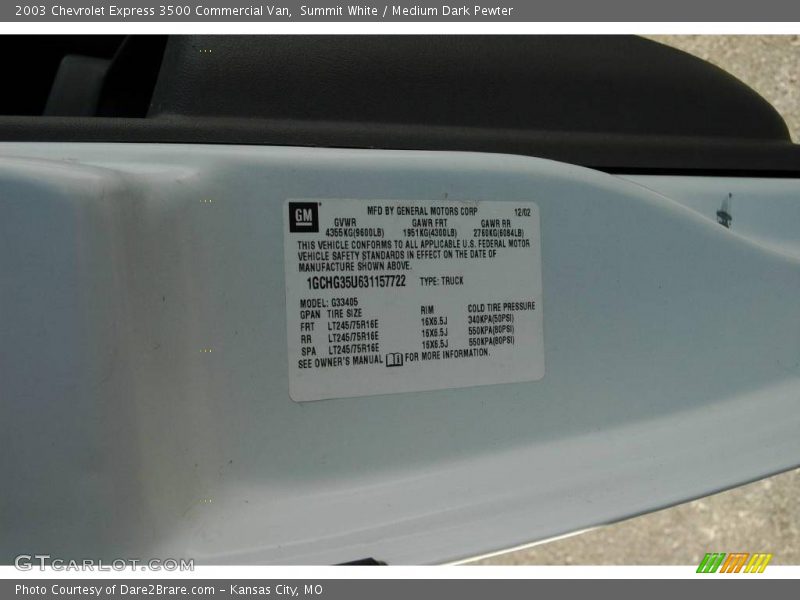 Summit White / Medium Dark Pewter 2003 Chevrolet Express 3500 Commercial Van
