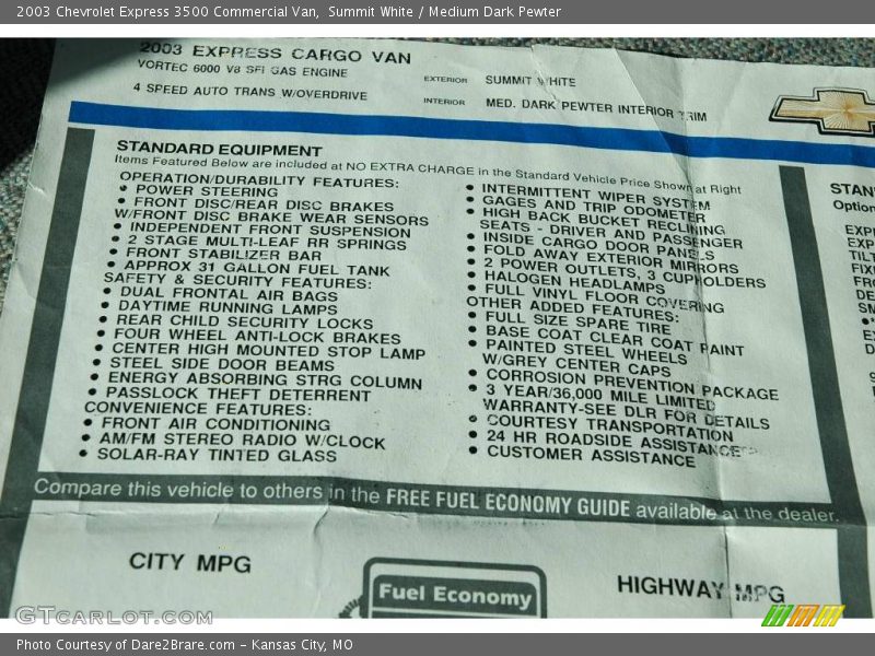 Summit White / Medium Dark Pewter 2003 Chevrolet Express 3500 Commercial Van