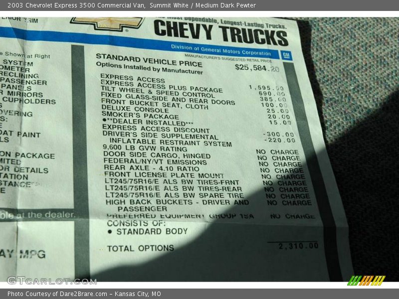 Summit White / Medium Dark Pewter 2003 Chevrolet Express 3500 Commercial Van