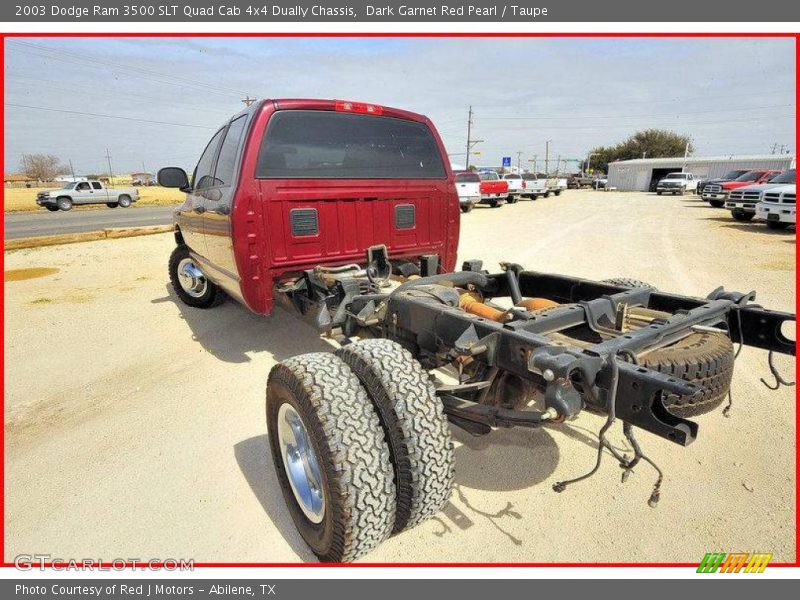 Dark Garnet Red Pearl / Taupe 2003 Dodge Ram 3500 SLT Quad Cab 4x4 Dually Chassis