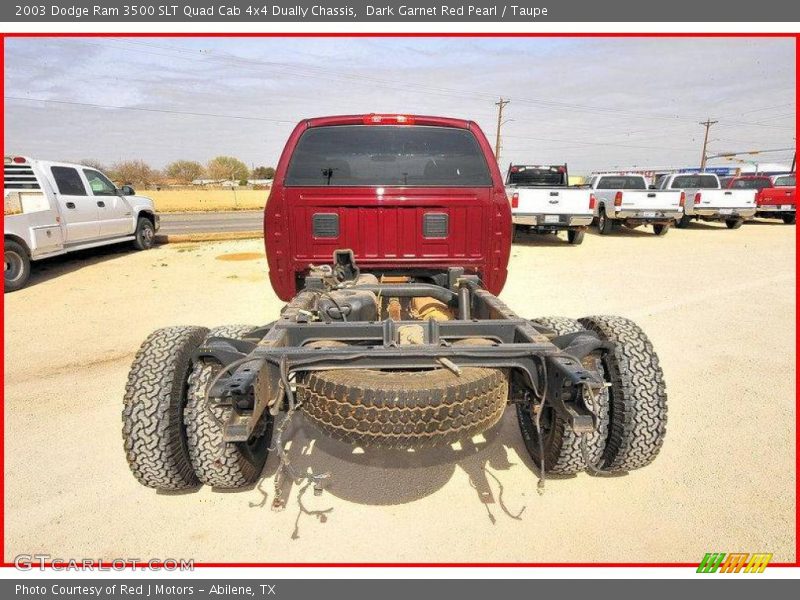 Dark Garnet Red Pearl / Taupe 2003 Dodge Ram 3500 SLT Quad Cab 4x4 Dually Chassis