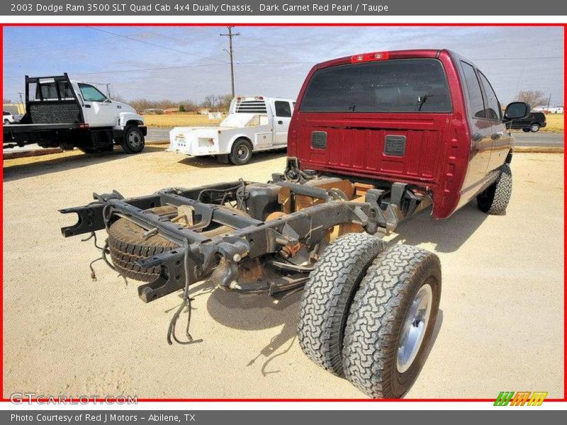 Dark Garnet Red Pearl / Taupe 2003 Dodge Ram 3500 SLT Quad Cab 4x4 Dually Chassis