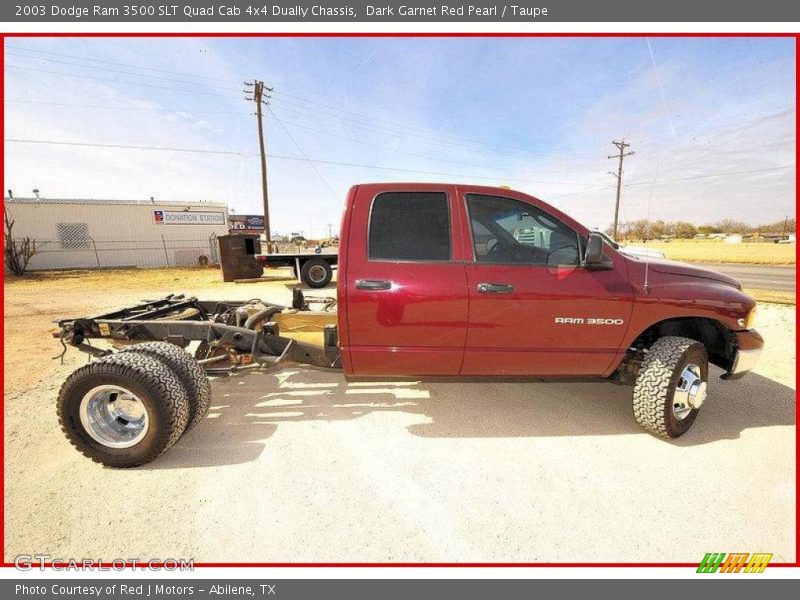 Dark Garnet Red Pearl / Taupe 2003 Dodge Ram 3500 SLT Quad Cab 4x4 Dually Chassis