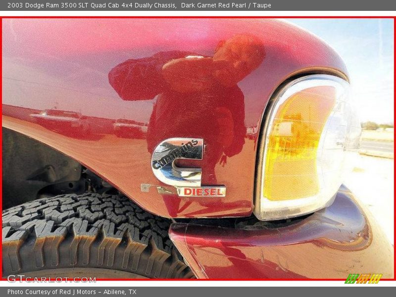 Dark Garnet Red Pearl / Taupe 2003 Dodge Ram 3500 SLT Quad Cab 4x4 Dually Chassis
