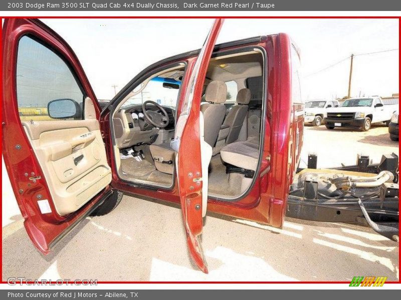 Dark Garnet Red Pearl / Taupe 2003 Dodge Ram 3500 SLT Quad Cab 4x4 Dually Chassis