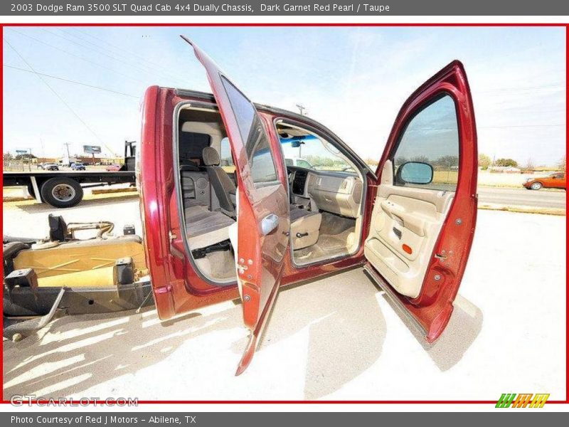 Dark Garnet Red Pearl / Taupe 2003 Dodge Ram 3500 SLT Quad Cab 4x4 Dually Chassis