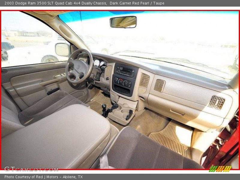 Dark Garnet Red Pearl / Taupe 2003 Dodge Ram 3500 SLT Quad Cab 4x4 Dually Chassis