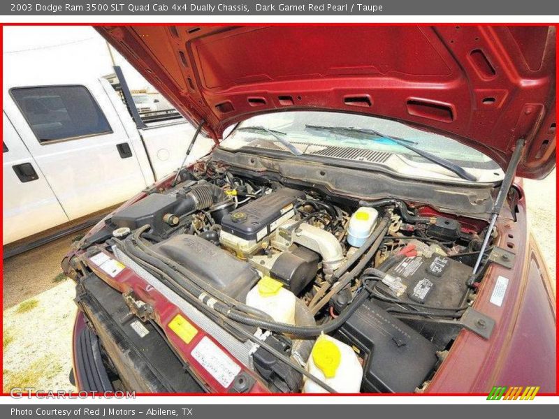 Dark Garnet Red Pearl / Taupe 2003 Dodge Ram 3500 SLT Quad Cab 4x4 Dually Chassis
