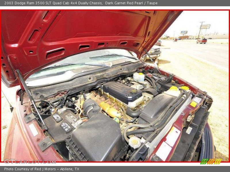 Dark Garnet Red Pearl / Taupe 2003 Dodge Ram 3500 SLT Quad Cab 4x4 Dually Chassis