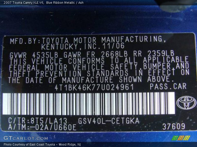 Blue Ribbon Metallic / Ash 2007 Toyota Camry XLE V6