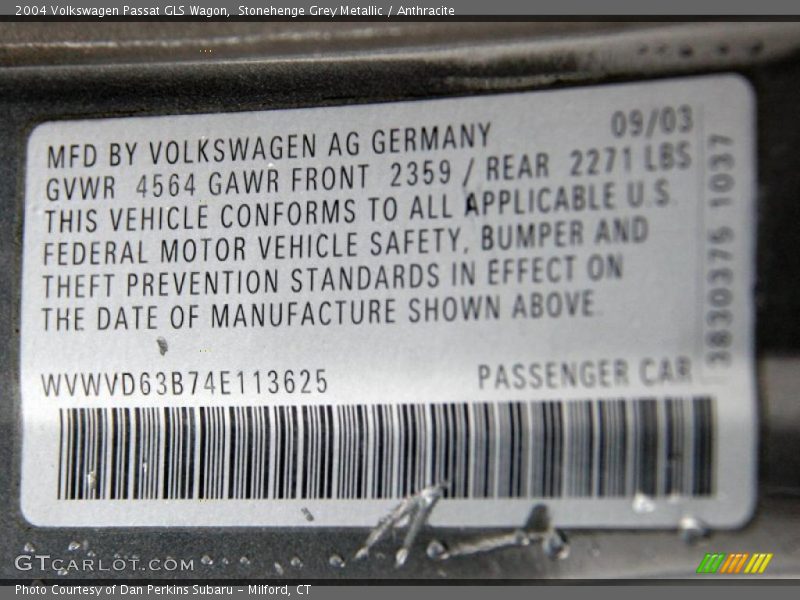 Stonehenge Grey Metallic / Anthracite 2004 Volkswagen Passat GLS Wagon