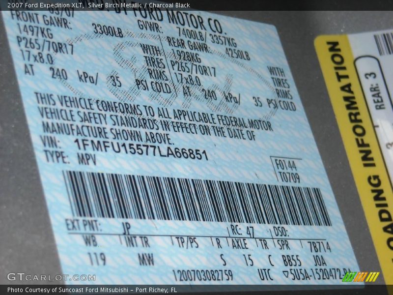 Silver Birch Metallic / Charcoal Black 2007 Ford Expedition XLT