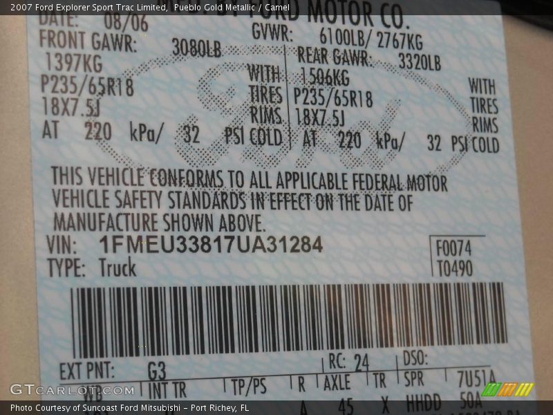 Pueblo Gold Metallic / Camel 2007 Ford Explorer Sport Trac Limited