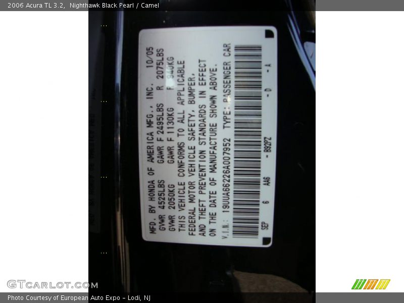 Nighthawk Black Pearl / Camel 2006 Acura TL 3.2