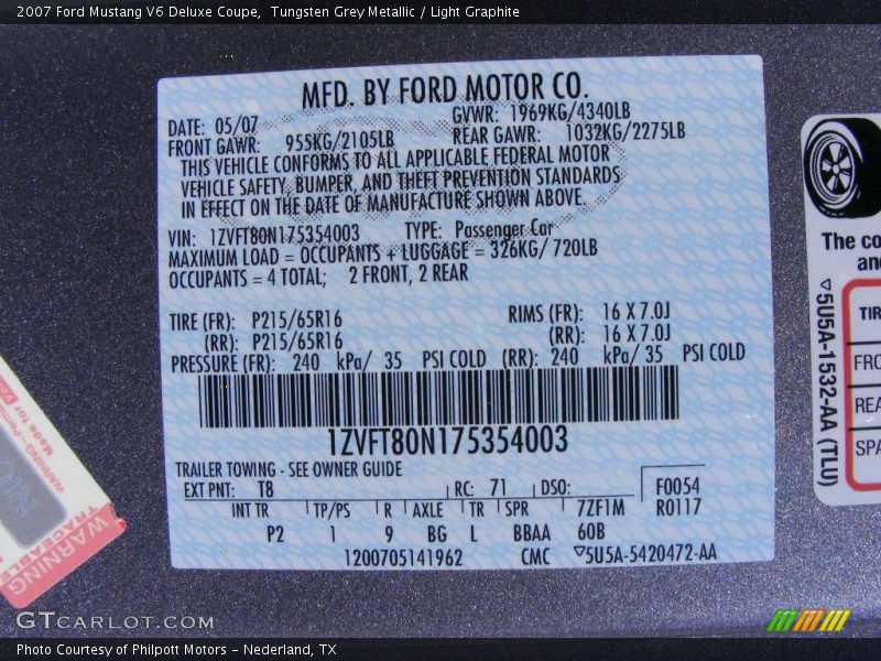 Tungsten Grey Metallic / Light Graphite 2007 Ford Mustang V6 Deluxe Coupe
