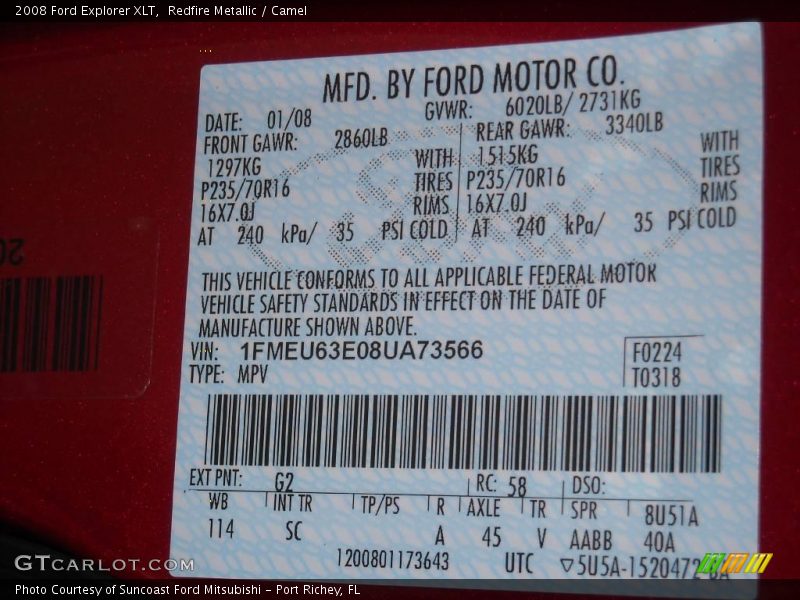Redfire Metallic / Camel 2008 Ford Explorer XLT