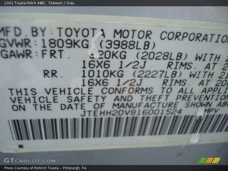 Titanium / Gray 2001 Toyota RAV4 4WD