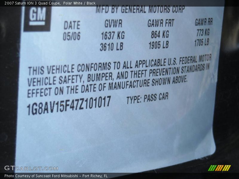 Polar White / Black 2007 Saturn ION 3 Quad Coupe