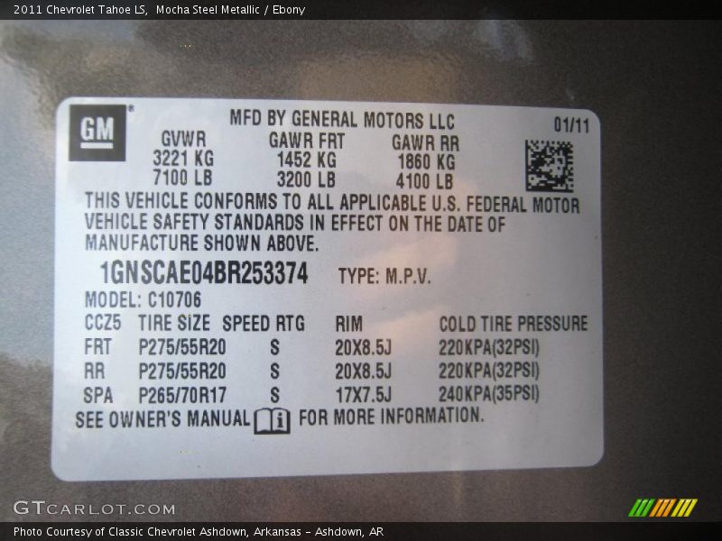 Mocha Steel Metallic / Ebony 2011 Chevrolet Tahoe LS