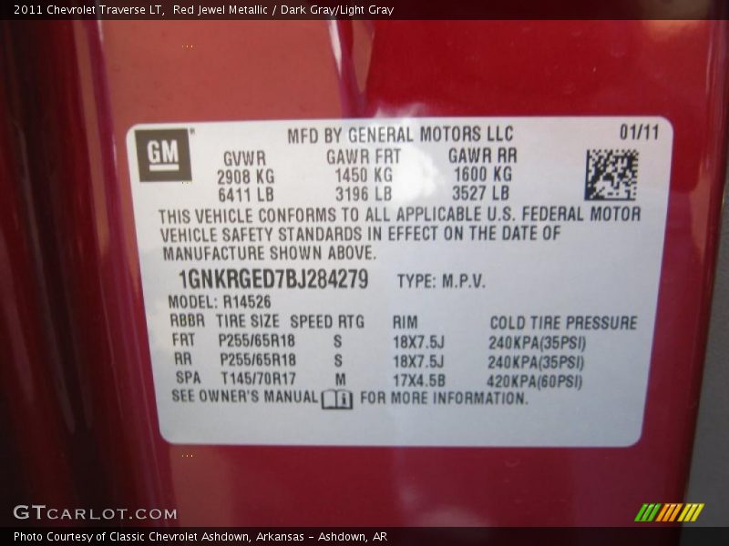 Red Jewel Metallic / Dark Gray/Light Gray 2011 Chevrolet Traverse LT