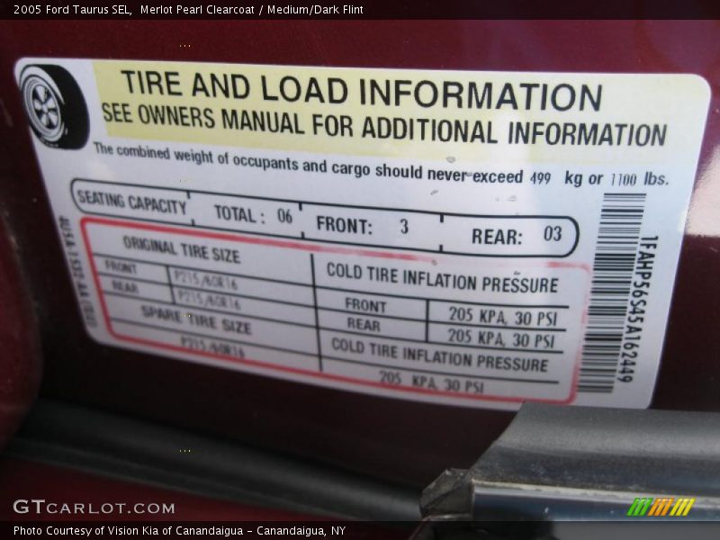 Info Tag of 2005 Taurus SEL