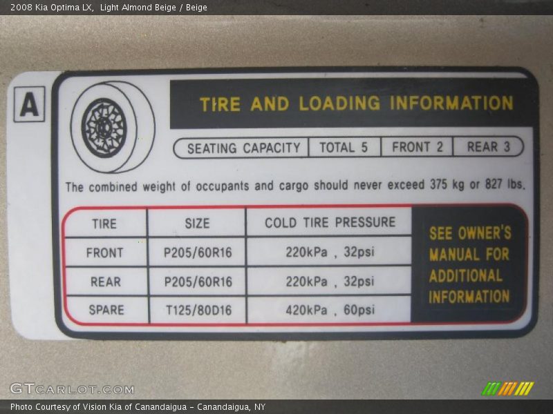 Light Almond Beige / Beige 2008 Kia Optima LX