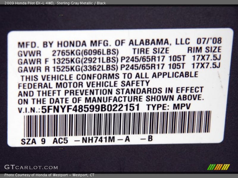 Sterling Gray Metallic / Black 2009 Honda Pilot EX-L 4WD