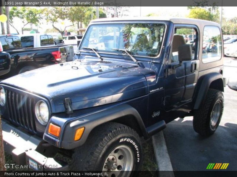 Midnight Blue Metallic / Biege 1991 Jeep Wrangler S 4x4