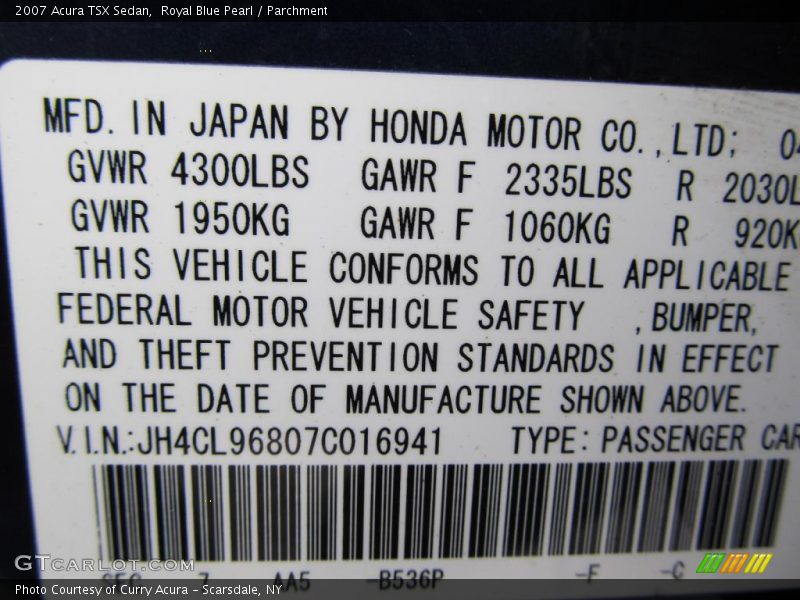 Royal Blue Pearl / Parchment 2007 Acura TSX Sedan