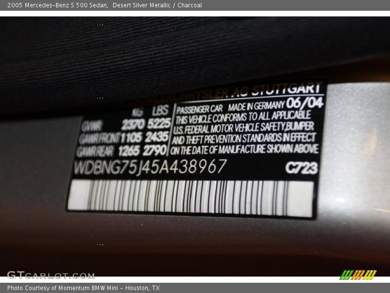Desert Silver Metallic / Charcoal 2005 Mercedes-Benz S 500 Sedan