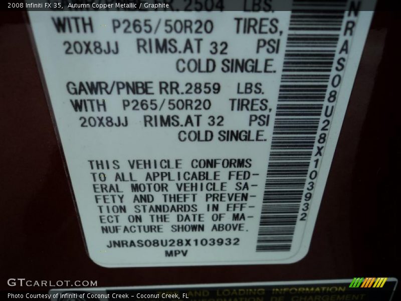 Autumn Copper Metallic / Graphite 2008 Infiniti FX 35