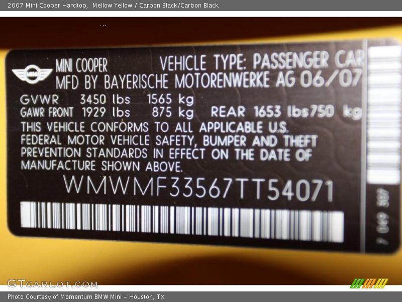 Mellow Yellow / Carbon Black/Carbon Black 2007 Mini Cooper Hardtop
