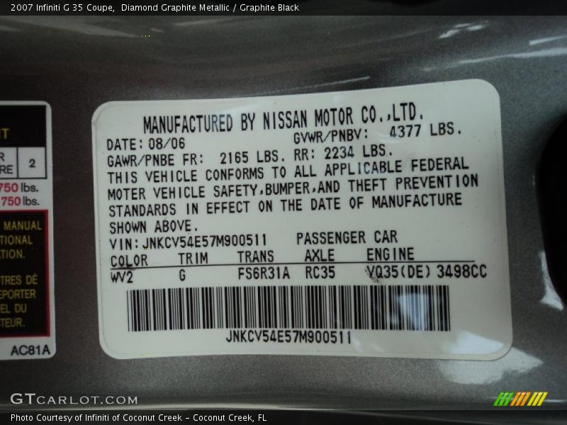 Diamond Graphite Metallic / Graphite Black 2007 Infiniti G 35 Coupe