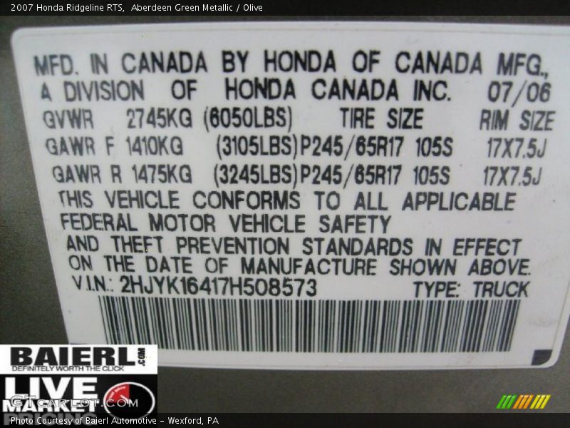 Aberdeen Green Metallic / Olive 2007 Honda Ridgeline RTS