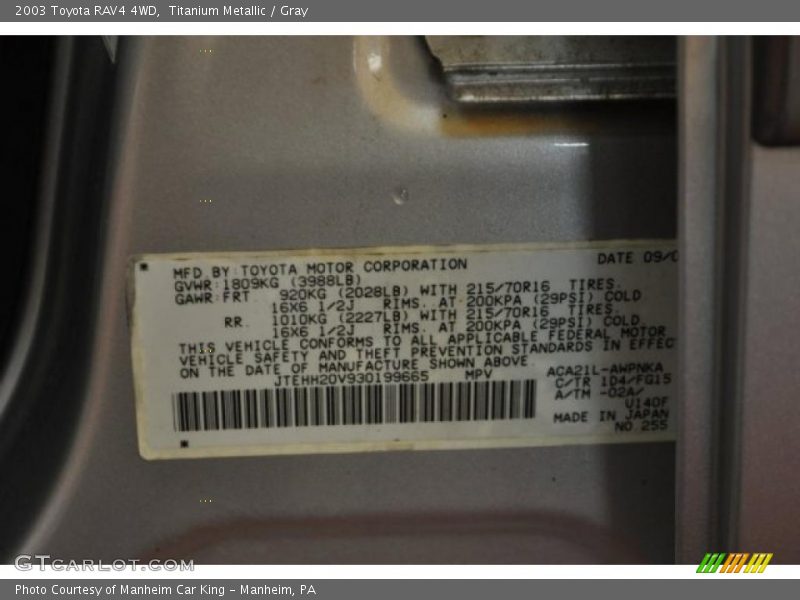 Titanium Metallic / Gray 2003 Toyota RAV4 4WD