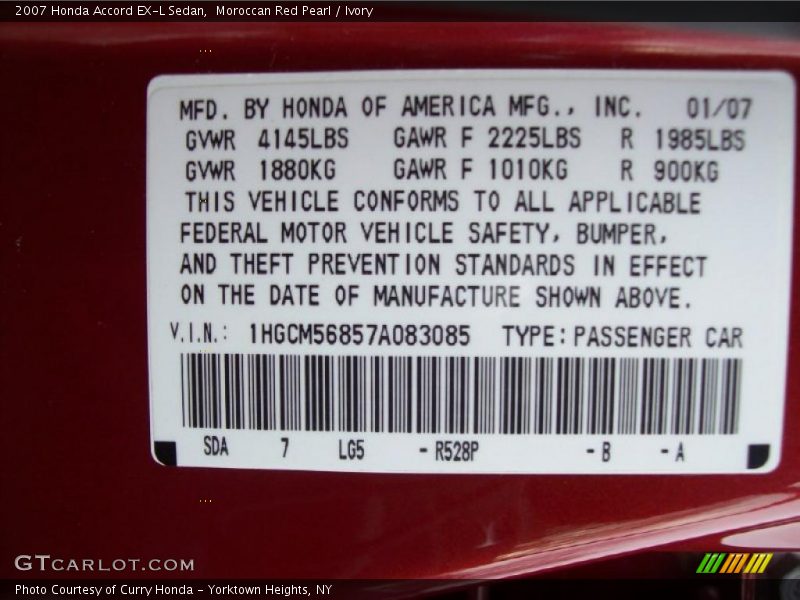 Moroccan Red Pearl / Ivory 2007 Honda Accord EX-L Sedan
