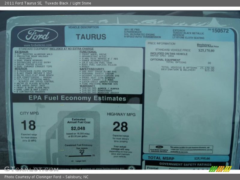  2011 Taurus SE Window Sticker